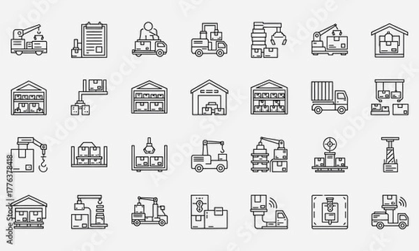 Fototapeta Logistics and Supply Chain Icons Warehouse, Delivery, Shipping, and Transportation Icons