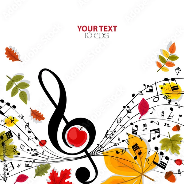 Fototapeta Autumn musical background with notes and leaves