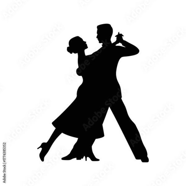 Fototapeta silhouette of a couple ballroom dancing in elegant pose