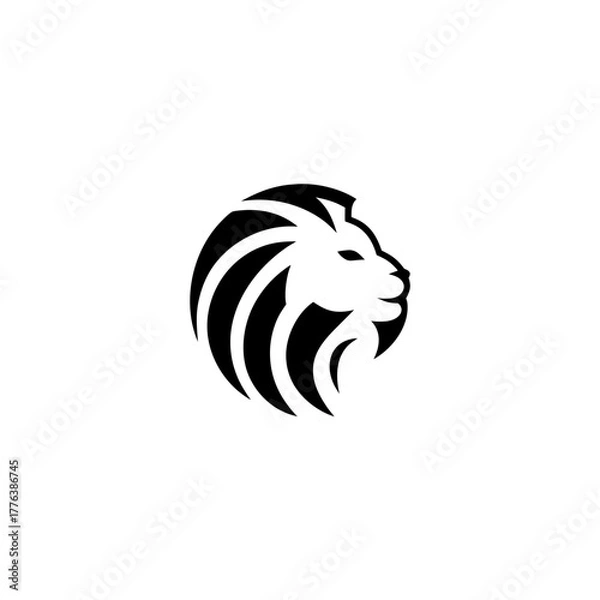 Obraz Stylized black and white lion head profile design on transparent background silhouette