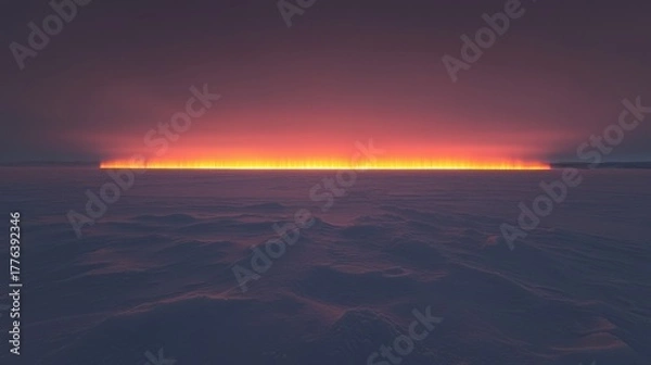 Fototapeta Abstract landscape with a vibrant horizontal band of light above a textured, dark surface