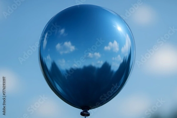 Fototapeta Dreamy blue balloon floating against a serene summer sky, perfect for celebrations, parties, or adding a touch of whimsy to your project today