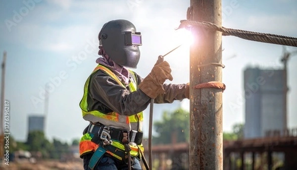 Obraz Welder working on construction site.