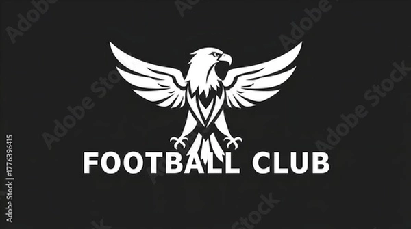 Fototapeta Monochrome Eagle Football Club Logo Design Featuring Bold White Emblem on Black Background, Symbol of Strength, Power, and Team Spirit for Sports Branding and Identity.