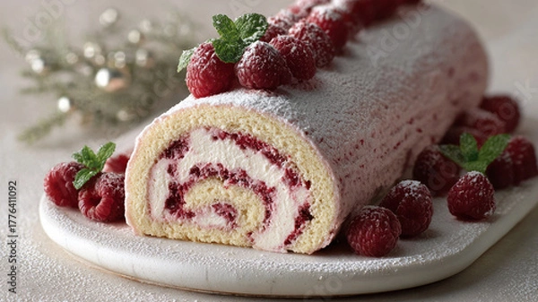 Obraz Delicious cheesecake topped with fresh berries and a rich berry sauce, perfect for dessert lovers and sweet treats.