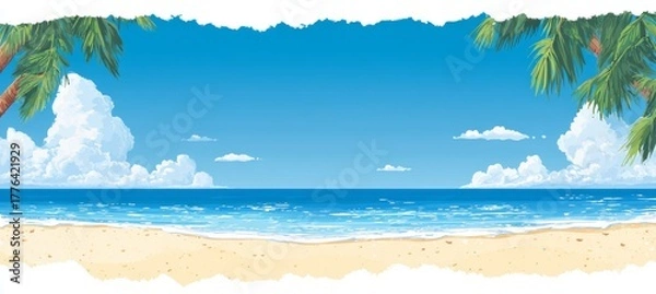 Obraz Sea beach view and coconut tree. Summer vacation nature landscape. Generative AI technology.	
