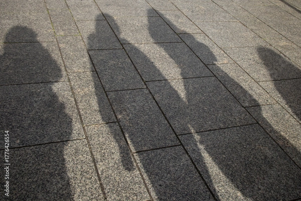 Fototapeta Shadows of People on City Pavement in Sunlight