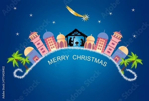 Fototapeta Composition with Bethlehem and Christmas inscription