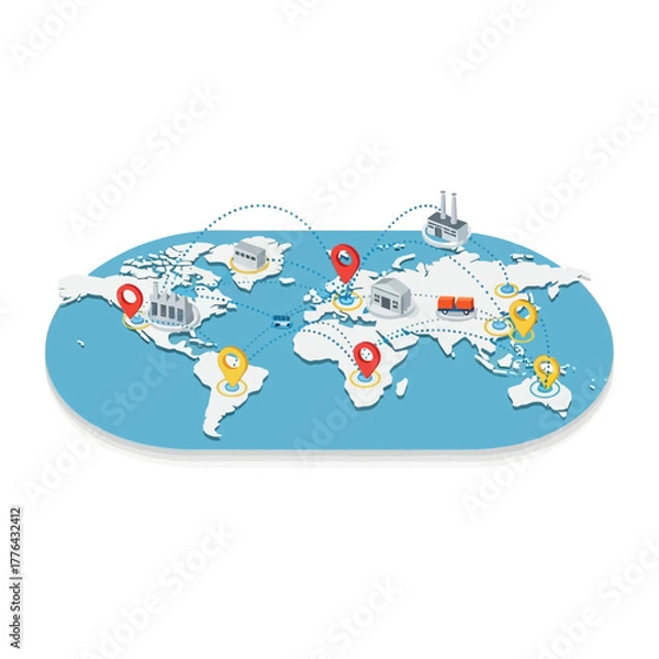Obraz Vector Illustration of Worldwide Shipping and Distribution Strategy