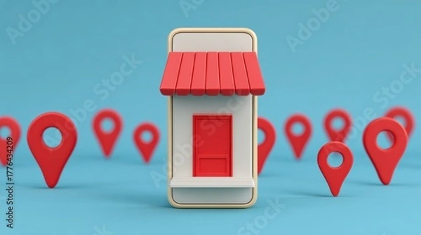Fototapeta Enhancing local business visibility smartphone location icons for seo in urban environments