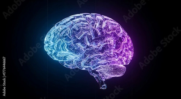 Fototapeta Abstract glowing brain made of circuits and light