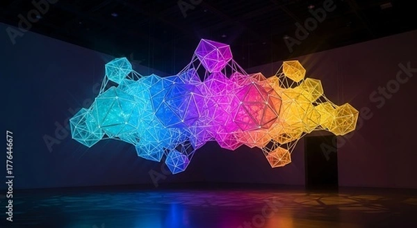 Fototapeta Colorful abstract network of glowing geometric shapes