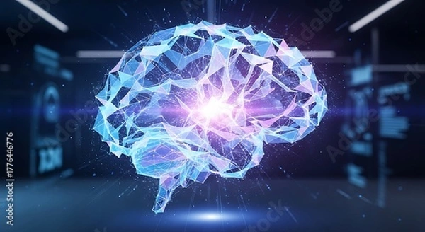 Fototapeta Glowing brain network with bright center light