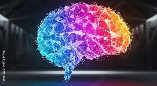 Fototapeta Abstract colorful brain made of polygons and dots