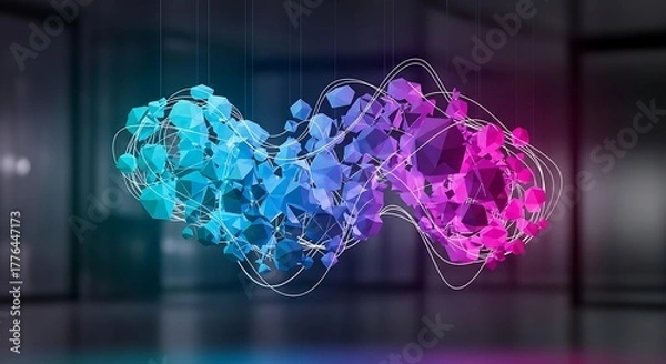 Fototapeta Abstract sculpture with blue and pink gradient light