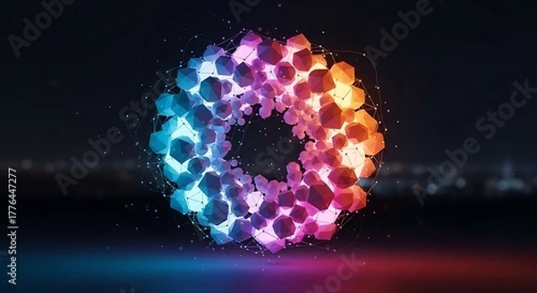 Fototapeta Abstract colorful geometric ring with glowing particles