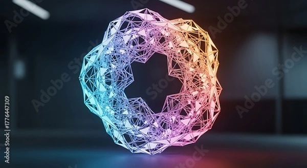 Fototapeta Abstract geometric shape with colorful glowing network