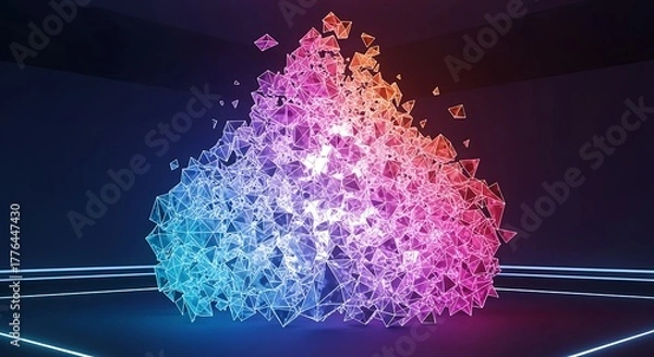 Fototapeta Abstract geometric shape made of glowing particles
