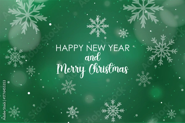 Obraz Happy New Year and Merry Christmas Green Snowflake Background