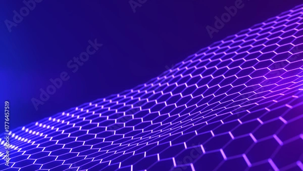 Fototapeta Abstract technology background of hexagons surface concept. Futuristic information technology concept. Data network. Digital technology. Gradient hexagon wave. Science, technology, cyberspace.