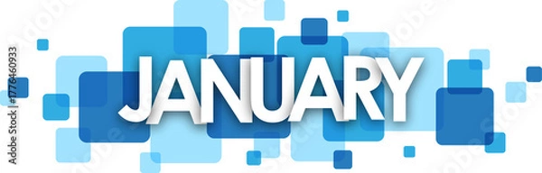 Obraz JANUARY typography banner with blue squares on transparent background