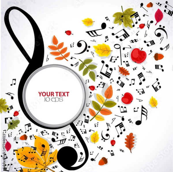 Obraz Autumn musical background with notes and leaves