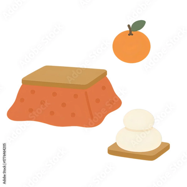 Obraz こたつとみかんのアイコン｜Kotatsu, Orange, and Mochi Icons