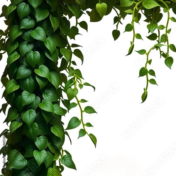 Obraz Lush green ivy climbs a vertical surface with trailing leaves