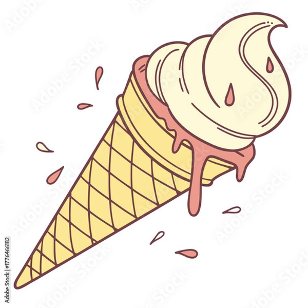 Fototapeta Illustration of a melting ice cream cone with drips around it