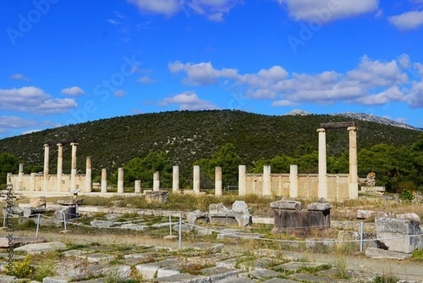 Obraz Ruins of the colonnade over the underground Avaton, where patients were healed by the god Asclepius in the Epidavros archaeological site
