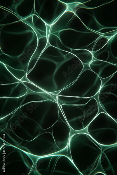 Fototapeta Abstract green network pattern with luminous lines on dark background  