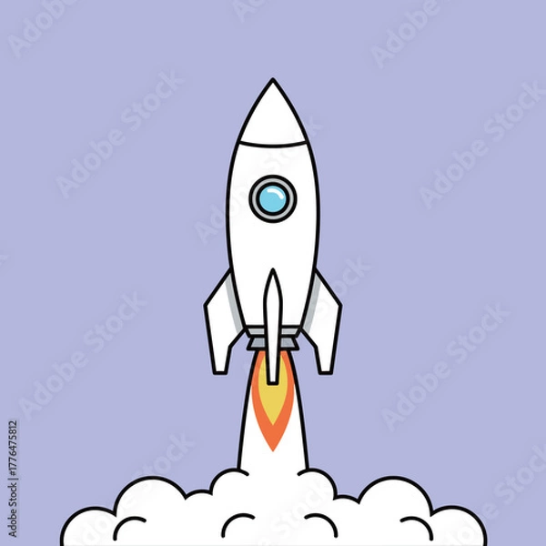 Fototapeta White Rocket Launching into Space Startup Technology Flat Vector Icon