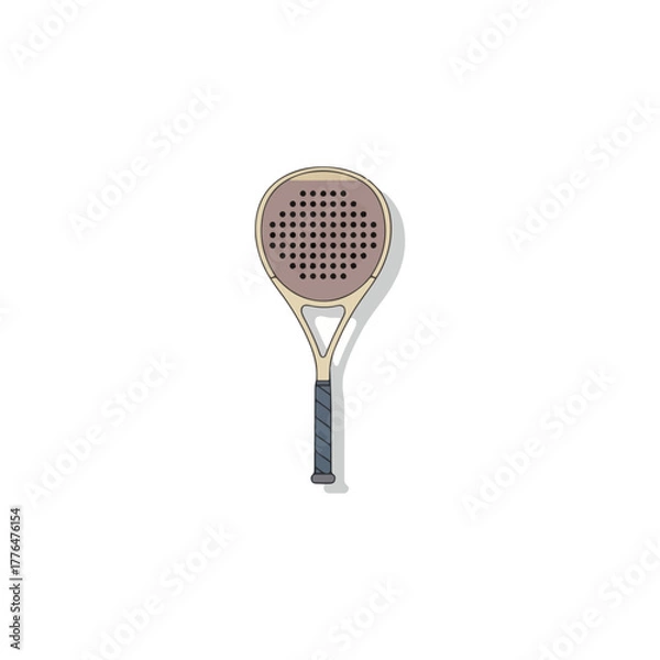 Fototapeta Isolated illustration of a padel racket, showing handle, head, and shadow on white background.
