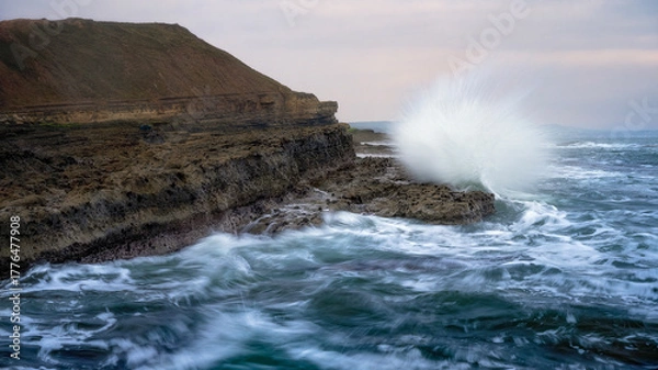 Obraz Filey Brigg, waves crashing on the shore