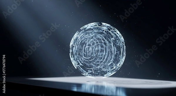 Fototapeta Digital sphere with glowing lines and particles