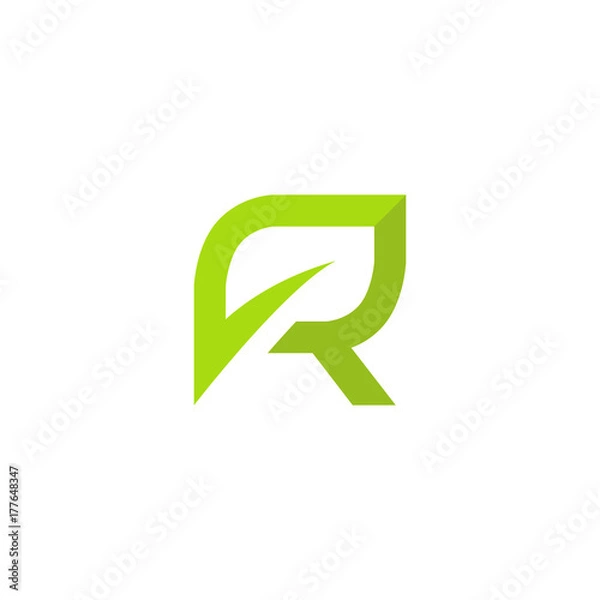 Obraz logo zielony liść litera R.