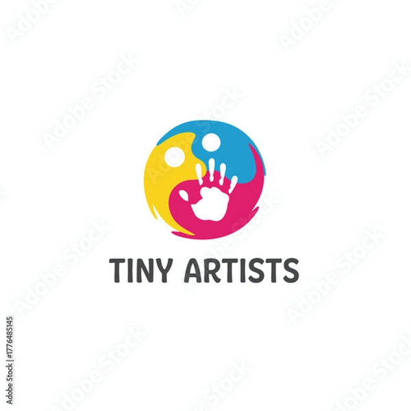 Fototapeta A logo featuring a yin-yang design with a handprint in the center and text below