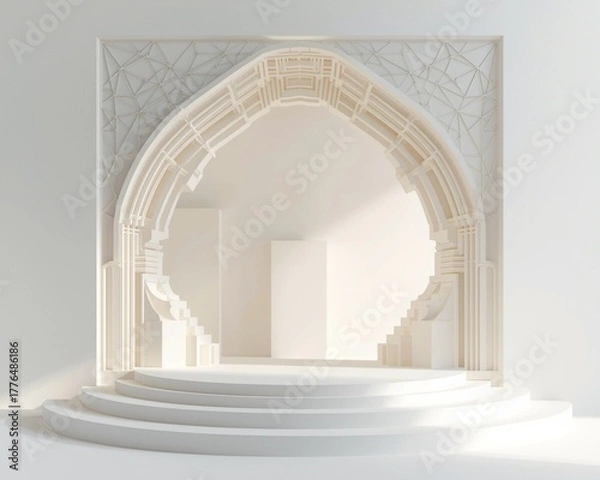 Obraz Elegant islamic archway with circular steps and soft sunlight 