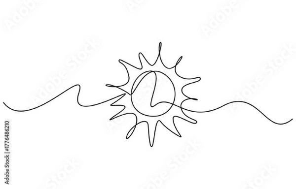 Fototapeta Continuous one line drawing of Sun vector illustration, Isolated on transparent background
