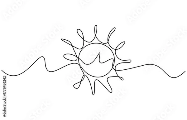 Fototapeta Continuous one line drawing of Sun vector illustration, Isolated on transparent background