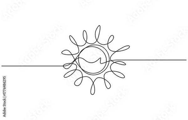 Fototapeta Continuous one line drawing of Sun vector illustration, Isolated on transparent background