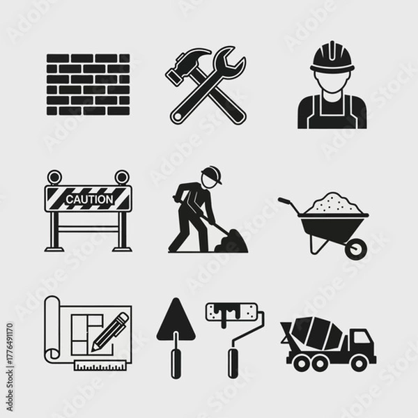 Obraz construction tools worker icons set