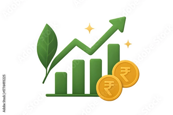 Fototapeta 3d business growth chart with dollar signs and coins showing financial success