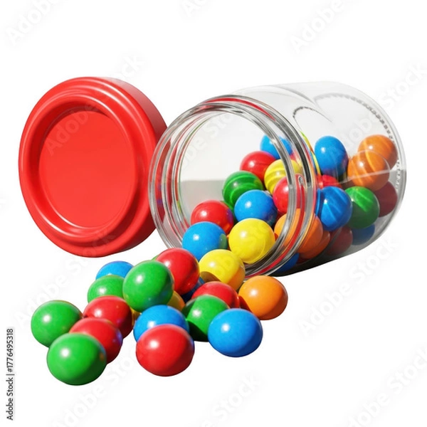 Fototapeta Colorful gumballs spill out of open jar capturing childhood nostalgia and sweet treats illustration