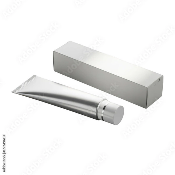 Fototapeta Metallic tube of cream and cardboard box packaging isolated for product presentation illustration