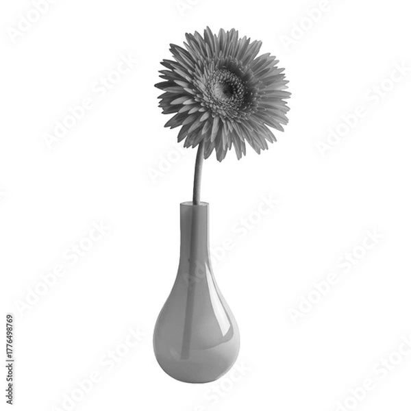 Fototapeta Single gerbera daisy in a white vase elegant floral arrangement artistic studio shot monochrome illustration