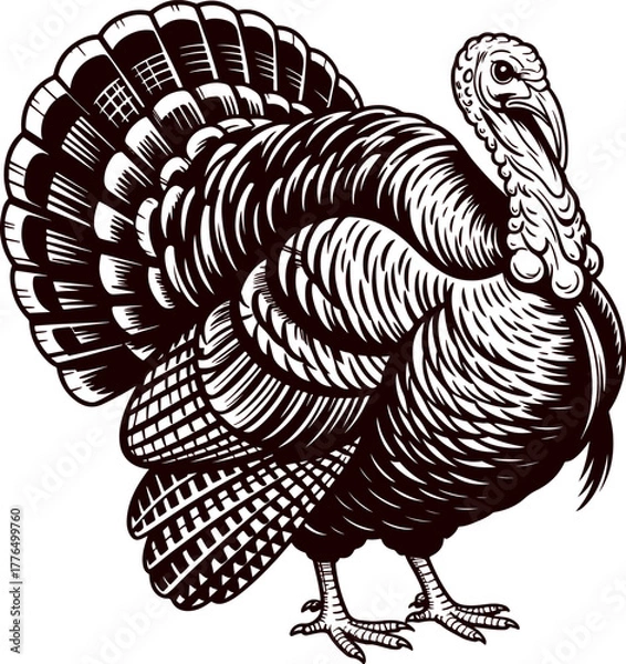Obraz Turkey vector illustration. Monochrome graphic. Thanksgiving Day symbol. Fall season clipart. Autumn holiday isolated element for seasonal projects