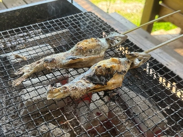 Obraz ヤマメの炭火焼き