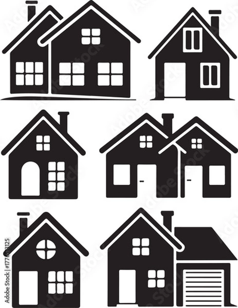 Fototapeta Collection of House Icons in Black Silhouette Style for Real Estate and Home Concepts