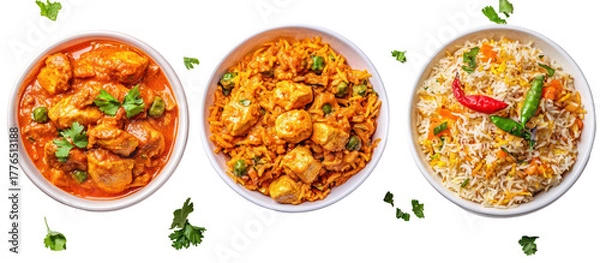 Obraz Three oval bowls of indian food isolated on transparent background